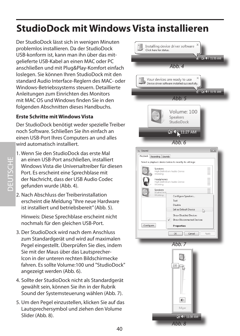 Studiodock mit windows vista installieren, Deut sche | Samson StudioDock 3i User Manual | Page 46 / 88