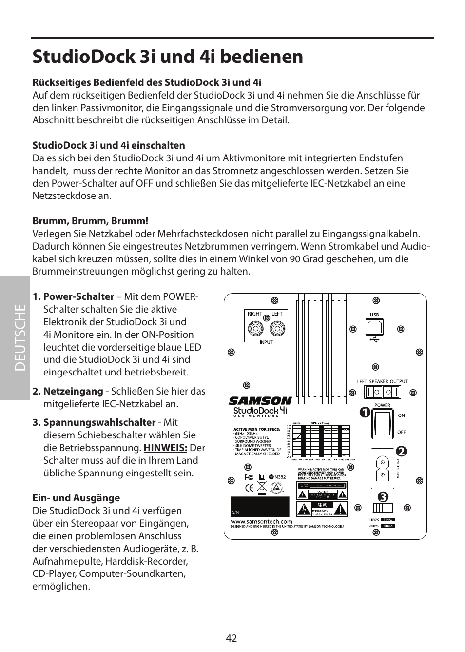 Studiodock 3i und 4i bedienen, Deut sche | Samson StudioDock 3i User Manual | Page 48 / 88