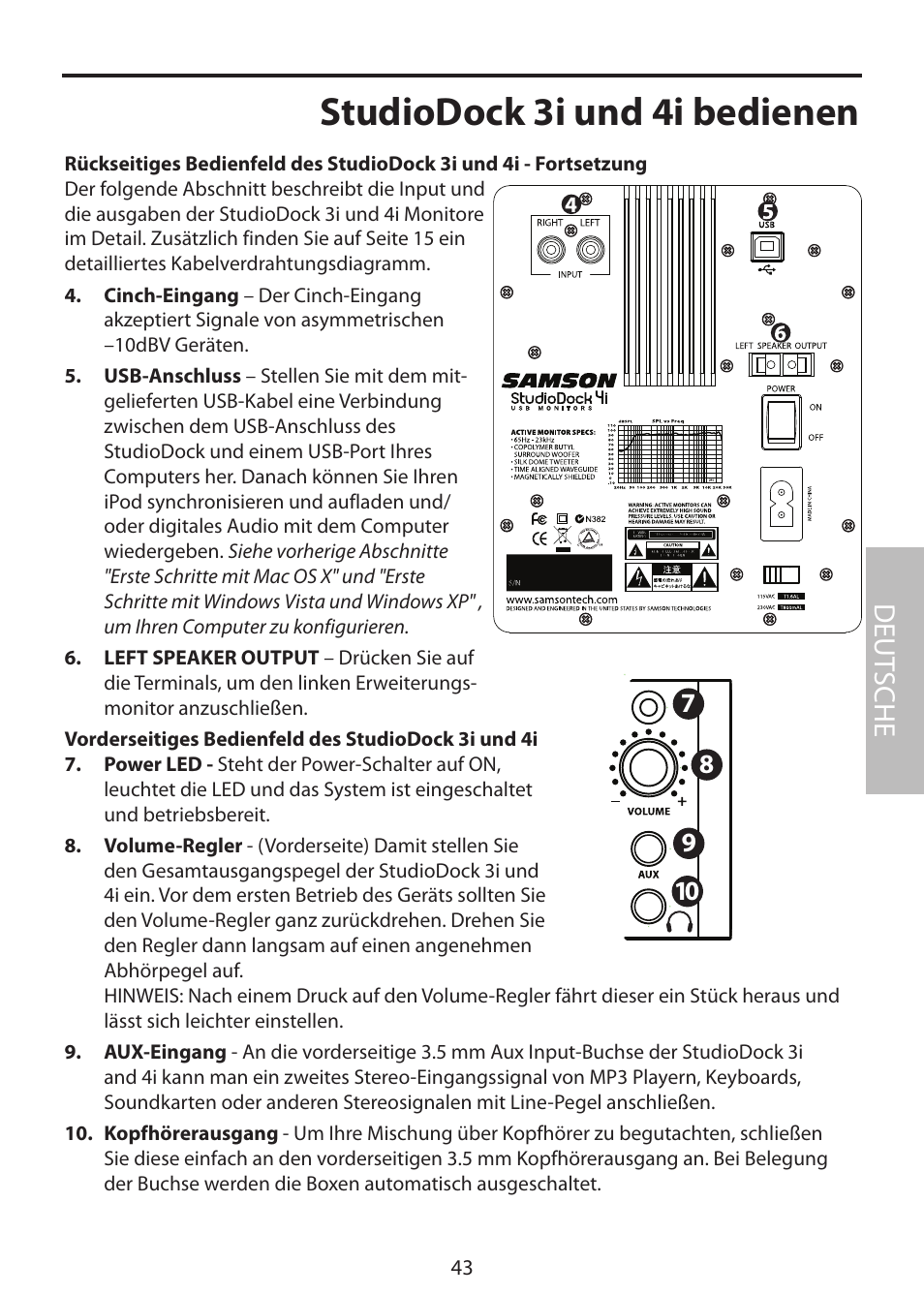 Studiodock 3i und 4i bedienen, Deut sche | Samson StudioDock 3i User Manual | Page 49 / 88
