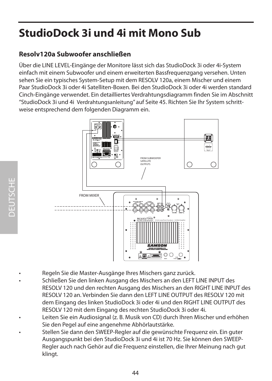 Studiodock 3i und 4i mit mono sub, Deut sche | Samson StudioDock 3i User Manual | Page 50 / 88