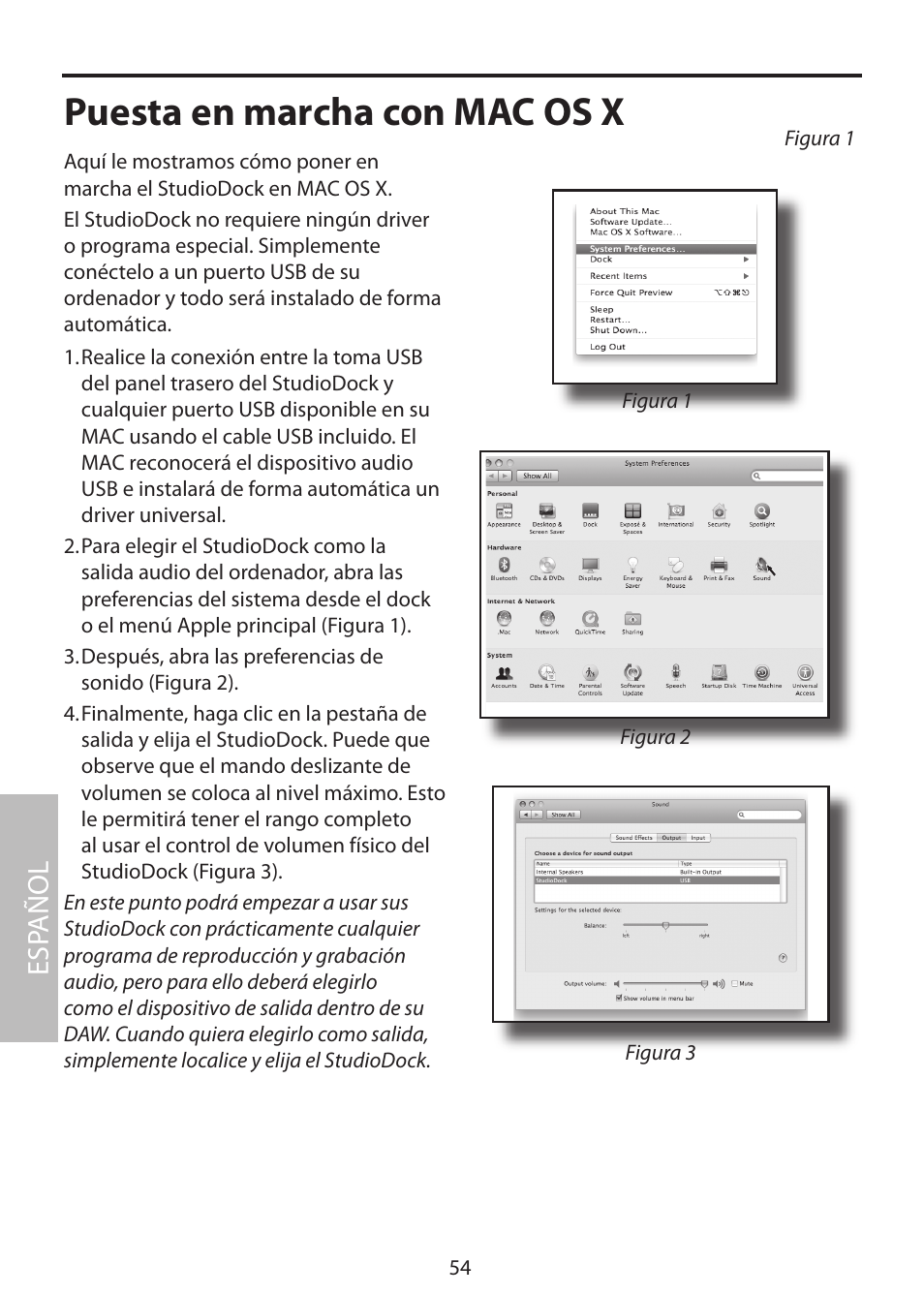 Puesta en marcha con mac os x, Esp añol | Samson StudioDock 3i User Manual | Page 60 / 88