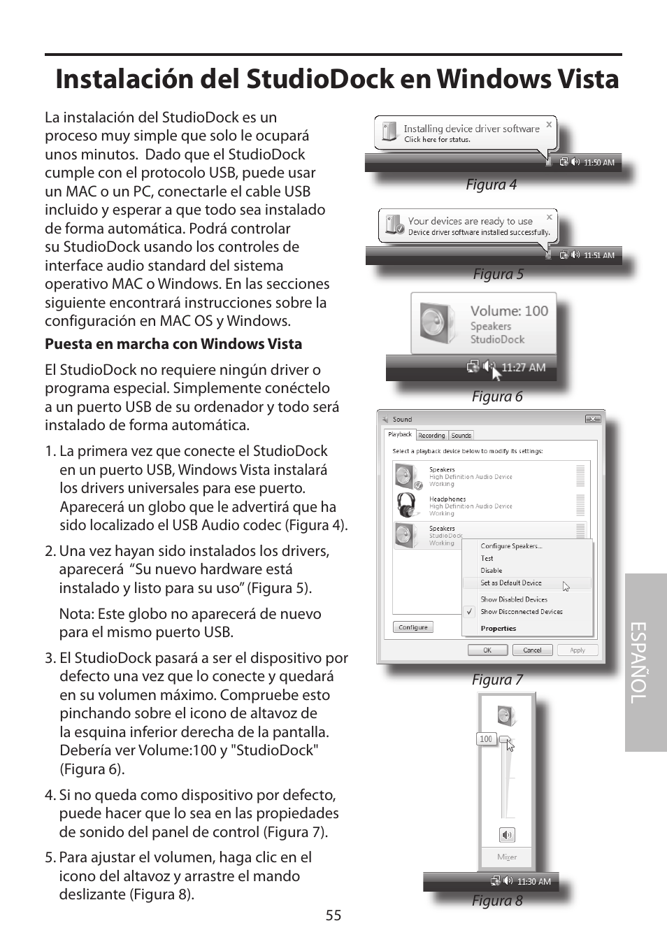 Instalación del studiodock en windows vista, Esp añol | Samson StudioDock 3i User Manual | Page 61 / 88