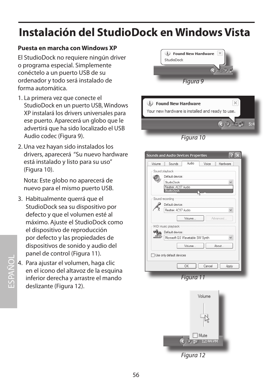 Instalación del studiodock en windows vista, Esp añol | Samson StudioDock 3i User Manual | Page 62 / 88