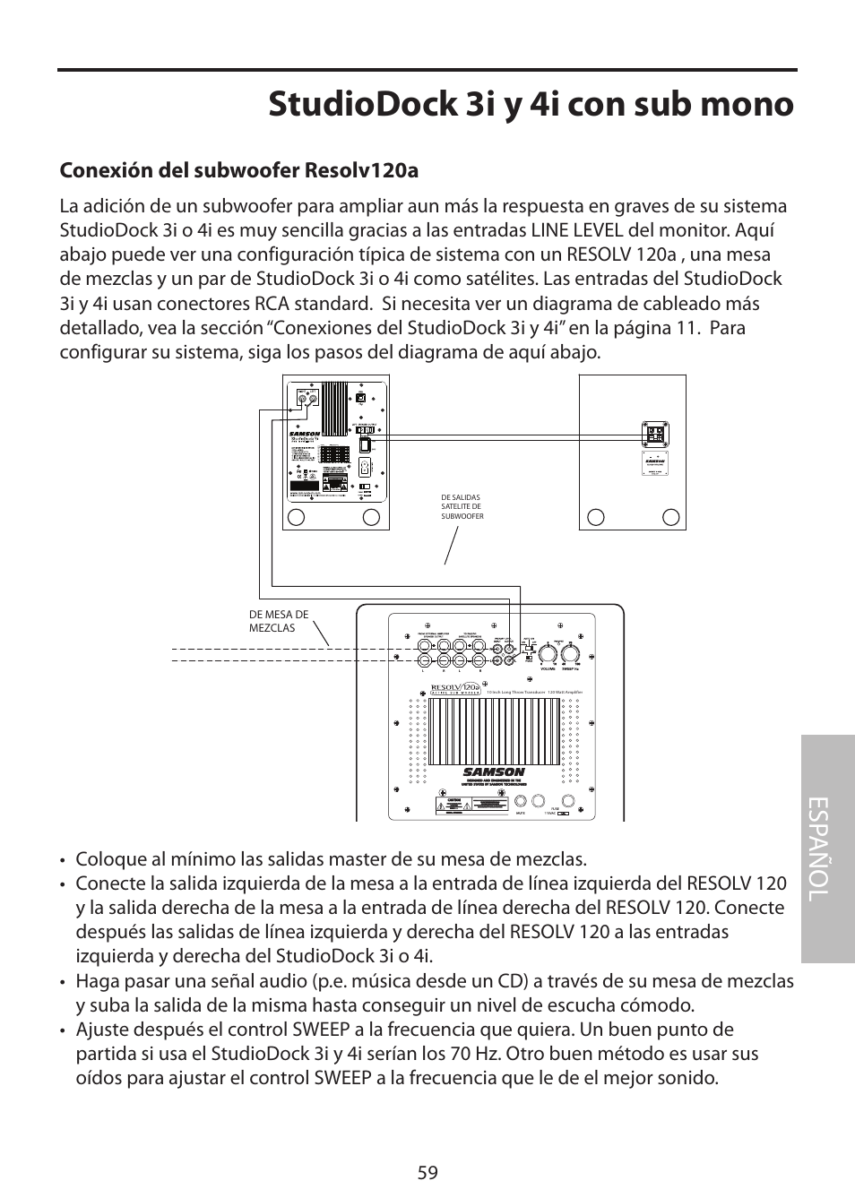 Studiodock 3i y 4i con sub mono, Esp añol | Samson StudioDock 3i User Manual | Page 65 / 88