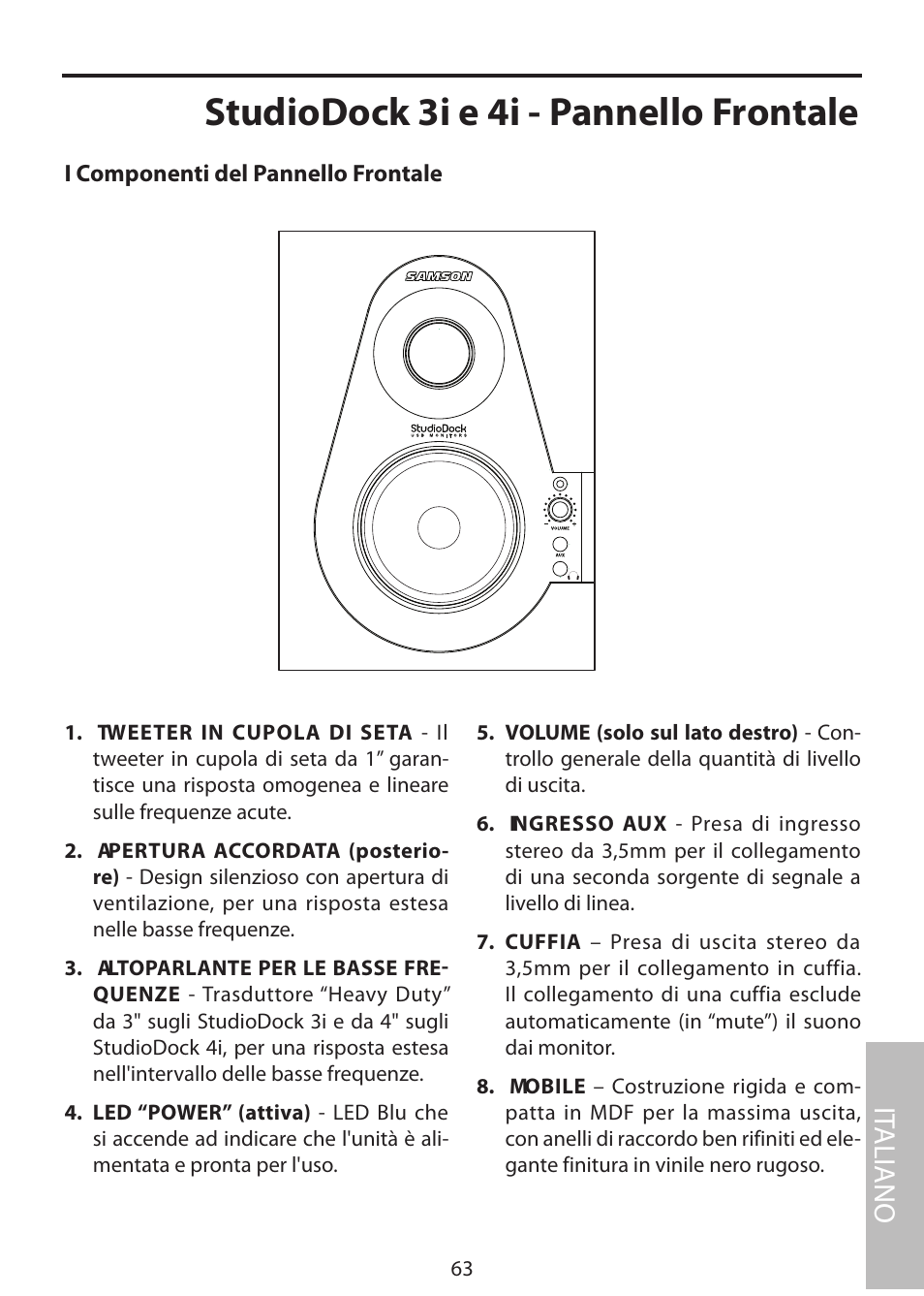 Studiodock 3i e 4i - pannello frontale, It aliano | Samson StudioDock 3i User Manual | Page 69 / 88