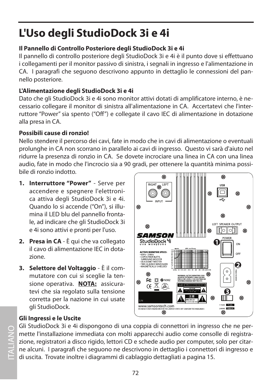 L'uso degli studiodock 3i e 4i, It aliano | Samson StudioDock 3i User Manual | Page 78 / 88