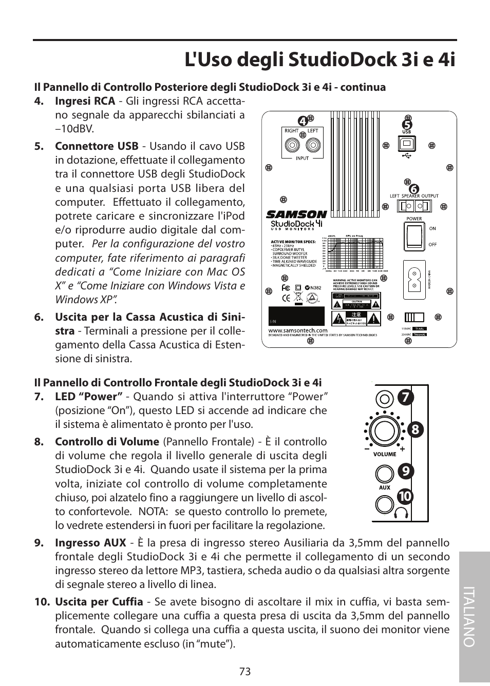 L'uso degli studiodock 3i e 4i, It aliano | Samson StudioDock 3i User Manual | Page 79 / 88