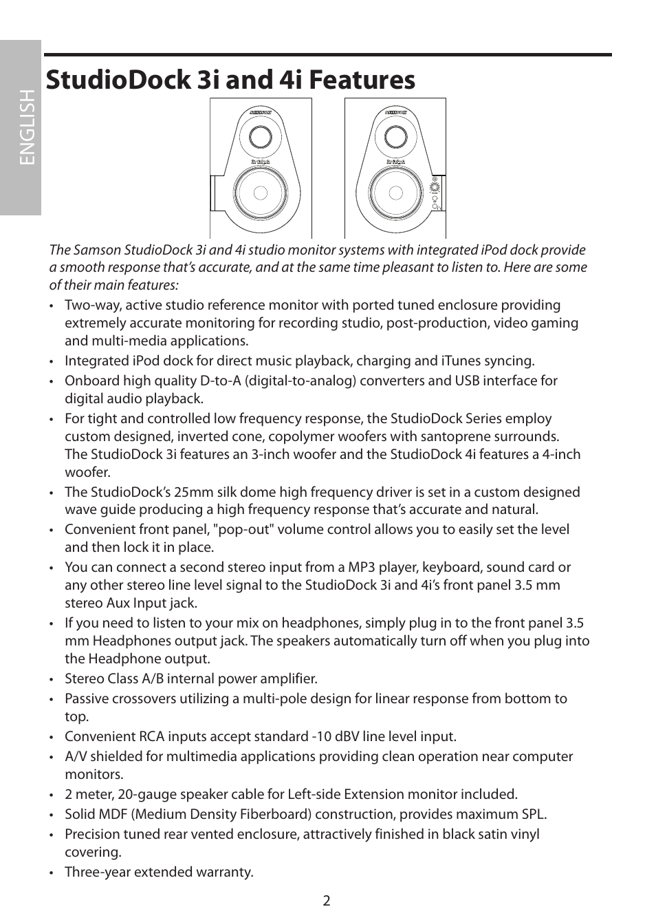 Studiodock 3i and 4i features, English | Samson StudioDock 3i User Manual | Page 8 / 88
