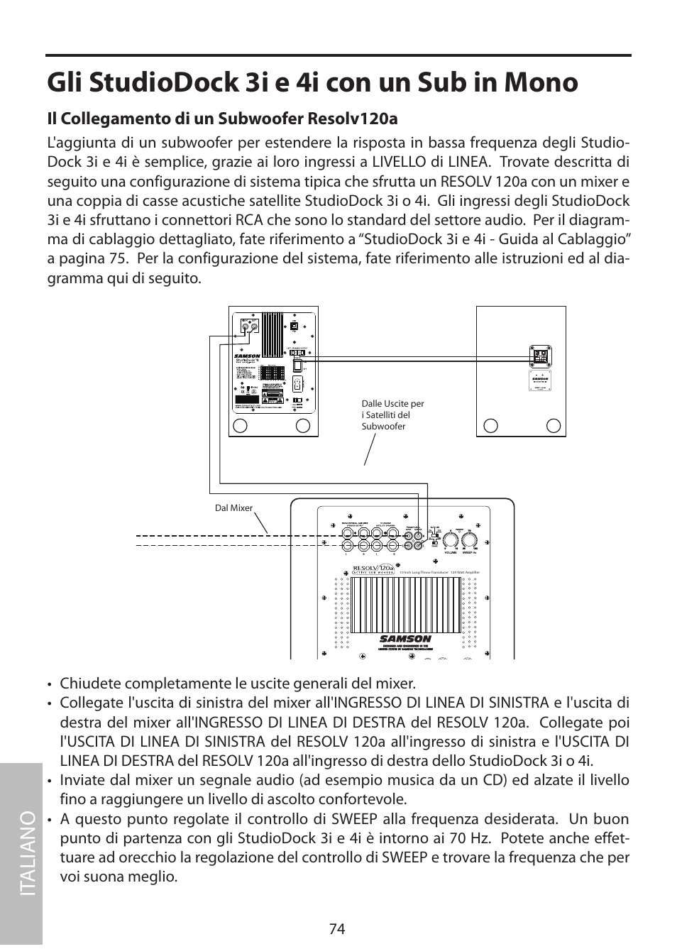 Gli studiodock 3i e 4i con un sub in mono, It aliano | Samson StudioDock 3i User Manual | Page 80 / 88