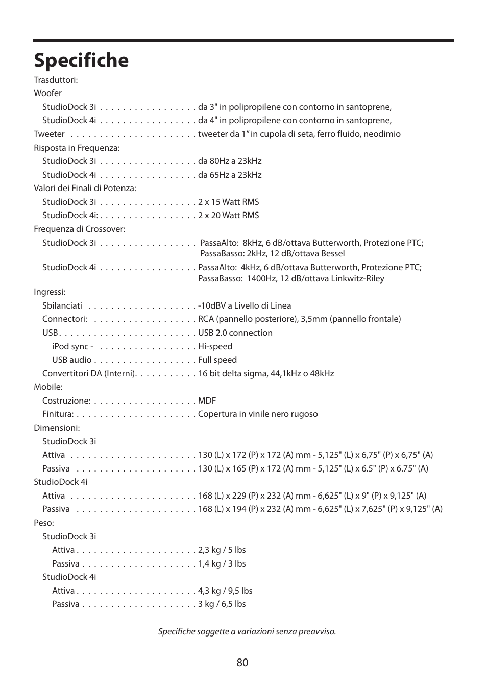 Specifiche | Samson StudioDock 3i User Manual | Page 86 / 88