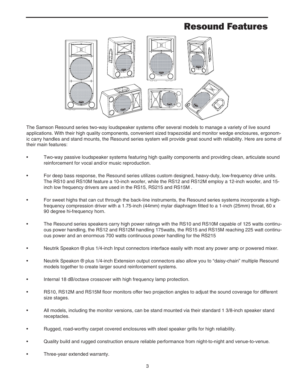 Resound features | Samson RS12 User Manual | Page 5 / 16