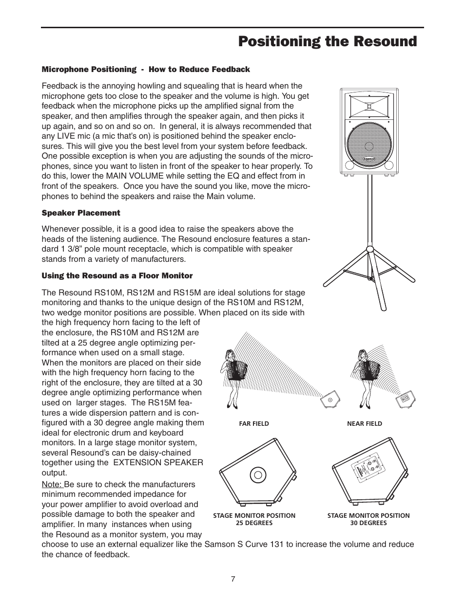 Positioning the resound | Samson RS12 User Manual | Page 9 / 16