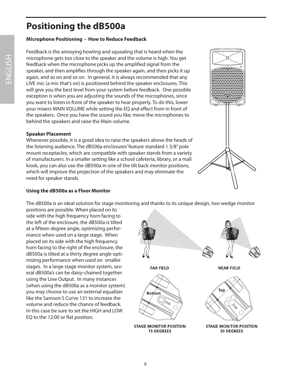 Positioning the db500a, English | Samson dB500a User Manual | Page 10 / 70