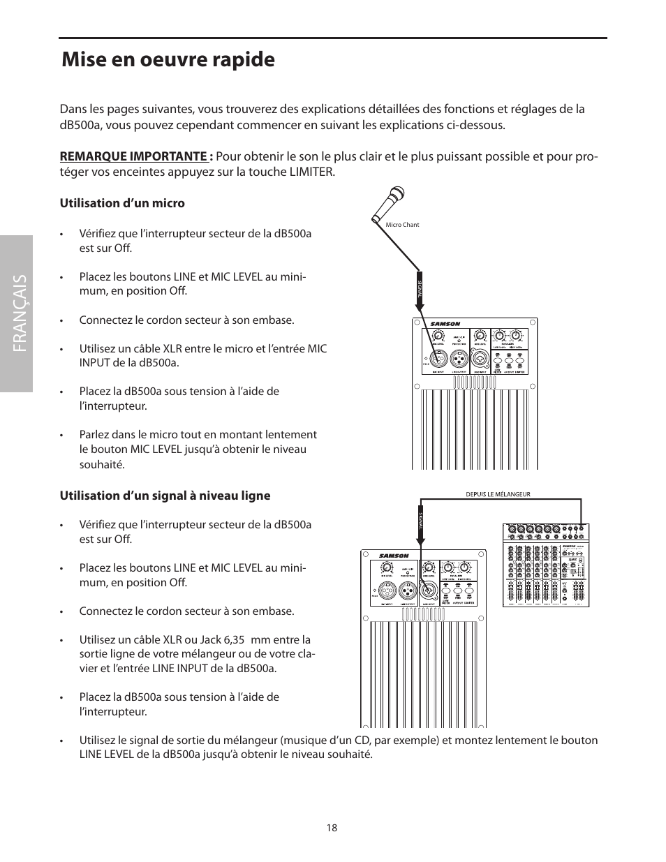 Mise en oeuvre rapide, Fr anç ais | Samson dB500a User Manual | Page 22 / 70