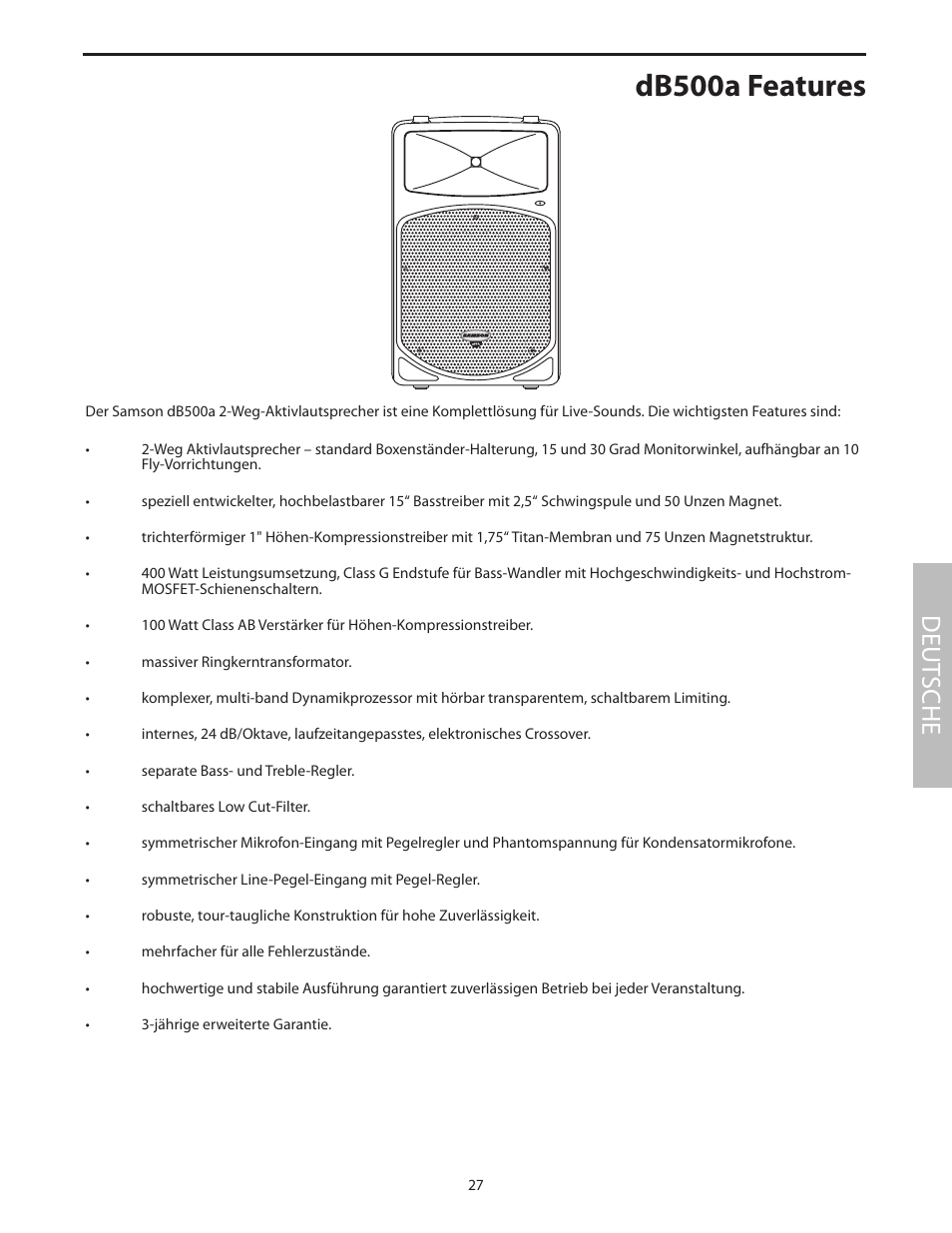 Db500a features, Deut sche | Samson dB500a User Manual | Page 31 / 70