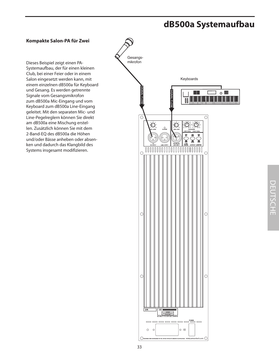 Db500a systemaufbau, Kompakte salon-pa für zwei, Deut sche | Samson dB500a User Manual | Page 37 / 70