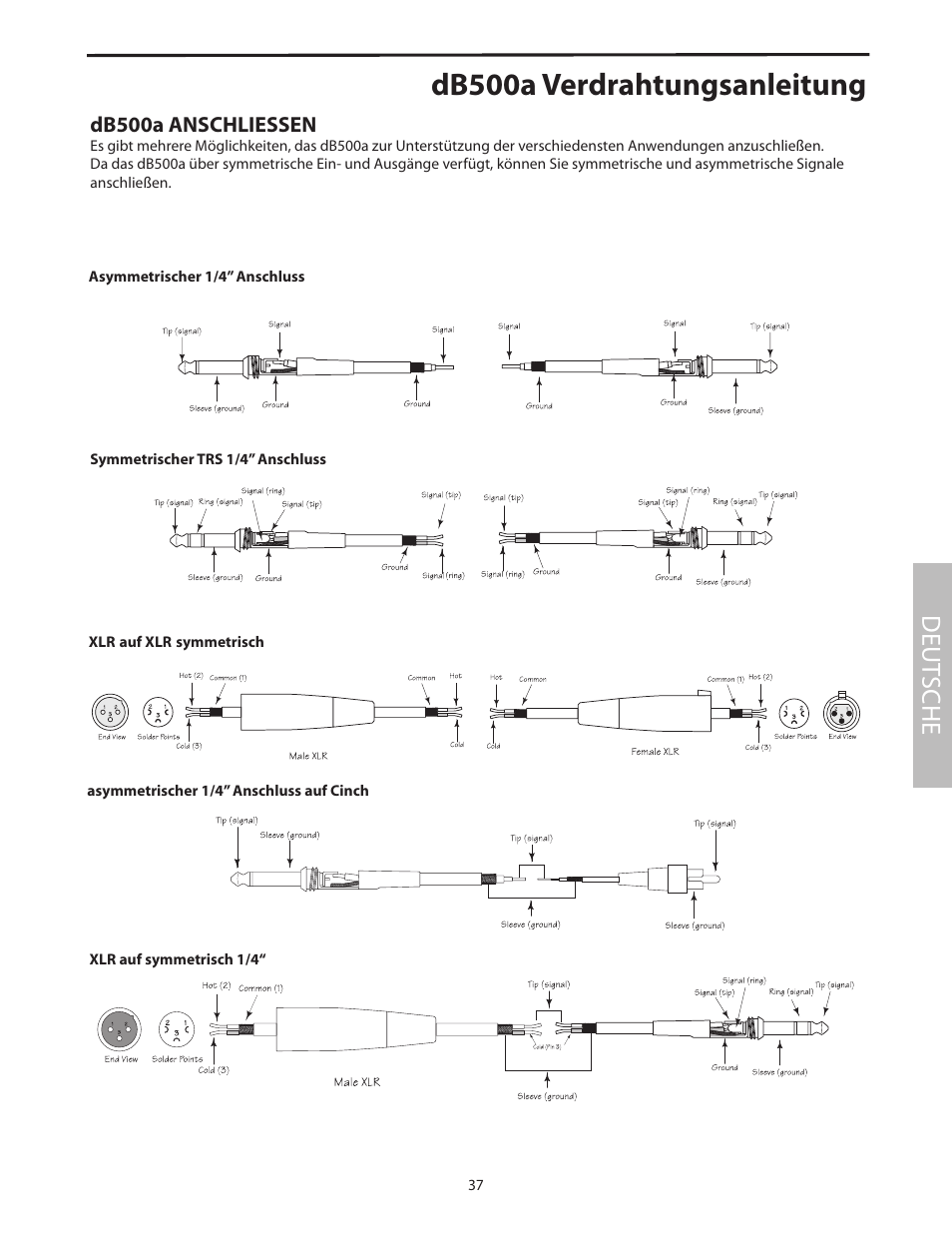 Db500a verdrahtungsanleitung, Deut sche | Samson dB500a User Manual | Page 41 / 70