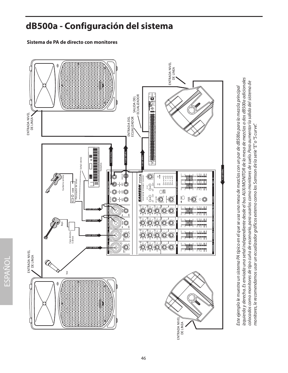 Sistema de pa de directo con monitores, Db500a - configuración del sistema, Esp añol | Samson dB500a User Manual | Page 50 / 70