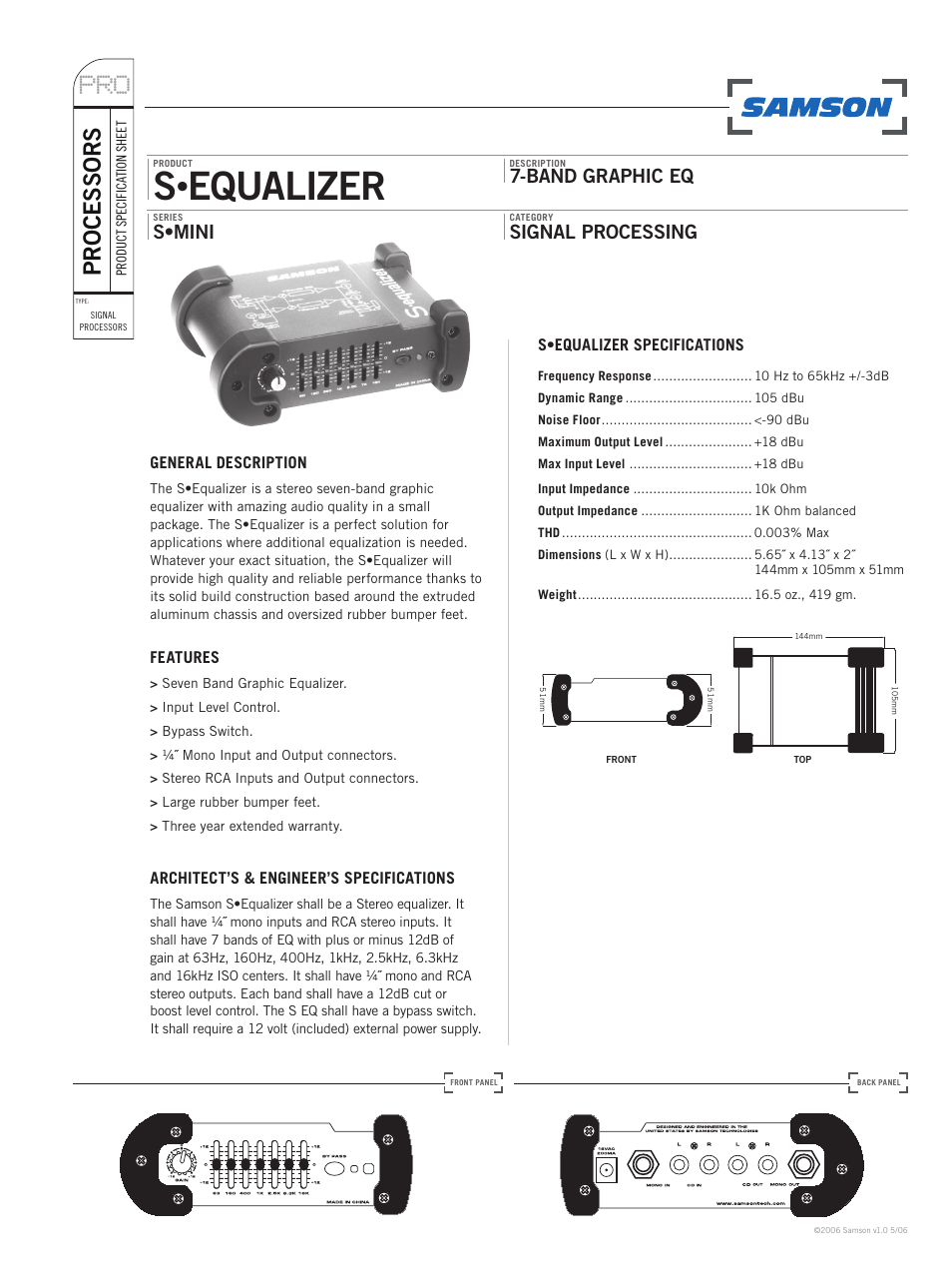 Samson S Equalizer User Manual | 1 page
