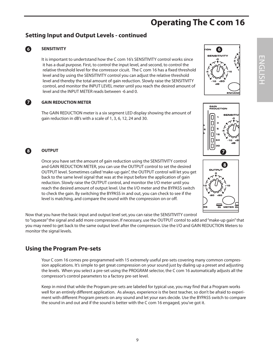 Setting input and output levels - continued, Using the program pre-sets, Operating the c com 16 | English | Samson C com 16 User Manual | Page 11 / 84