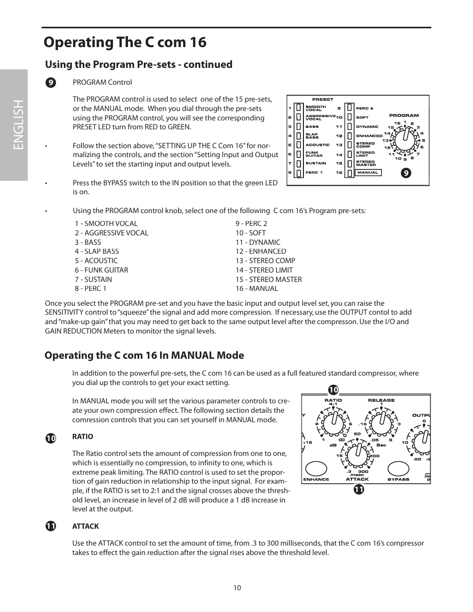 Using the program pre-sets - continued, Operating the c com 16 in manual mode, Operating the c com 16 | English | Samson C com 16 User Manual | Page 12 / 84