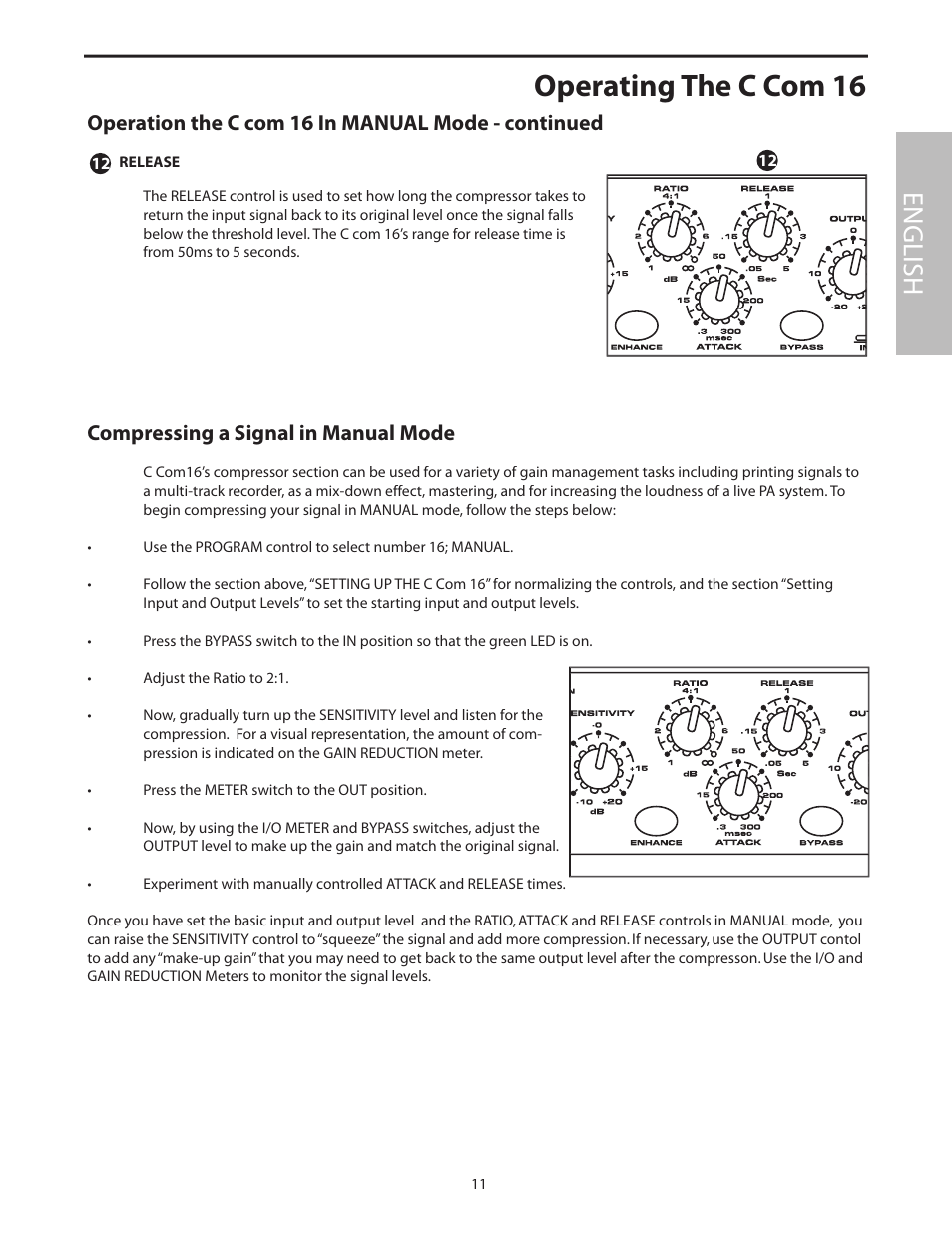 Operation the c com 16 in manual mode - continued, Operating the c com 16, English | Compressing a signal in manual mode | Samson C com 16 User Manual | Page 13 / 84