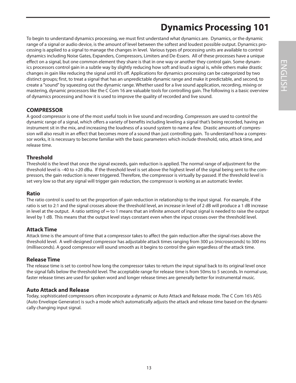Dynamics processing 101, English | Samson C com 16 User Manual | Page 15 / 84