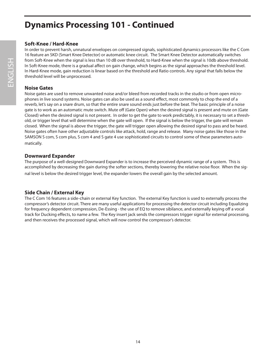 Dynamics processing 101 - continued, English | Samson C com 16 User Manual | Page 16 / 84