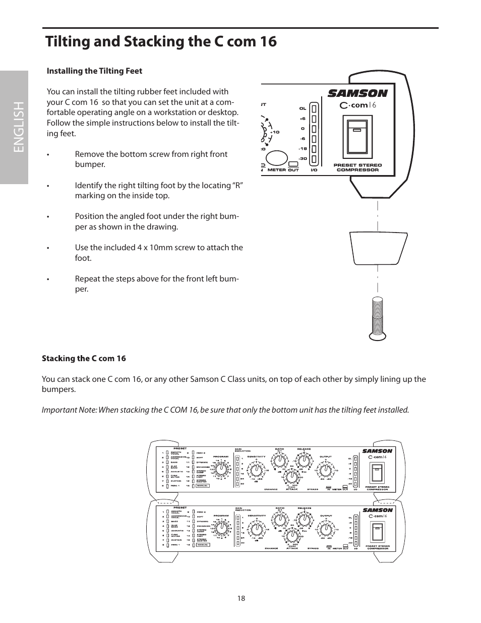 Tilting and stacking the c com 16, English | Samson C com 16 User Manual | Page 20 / 84