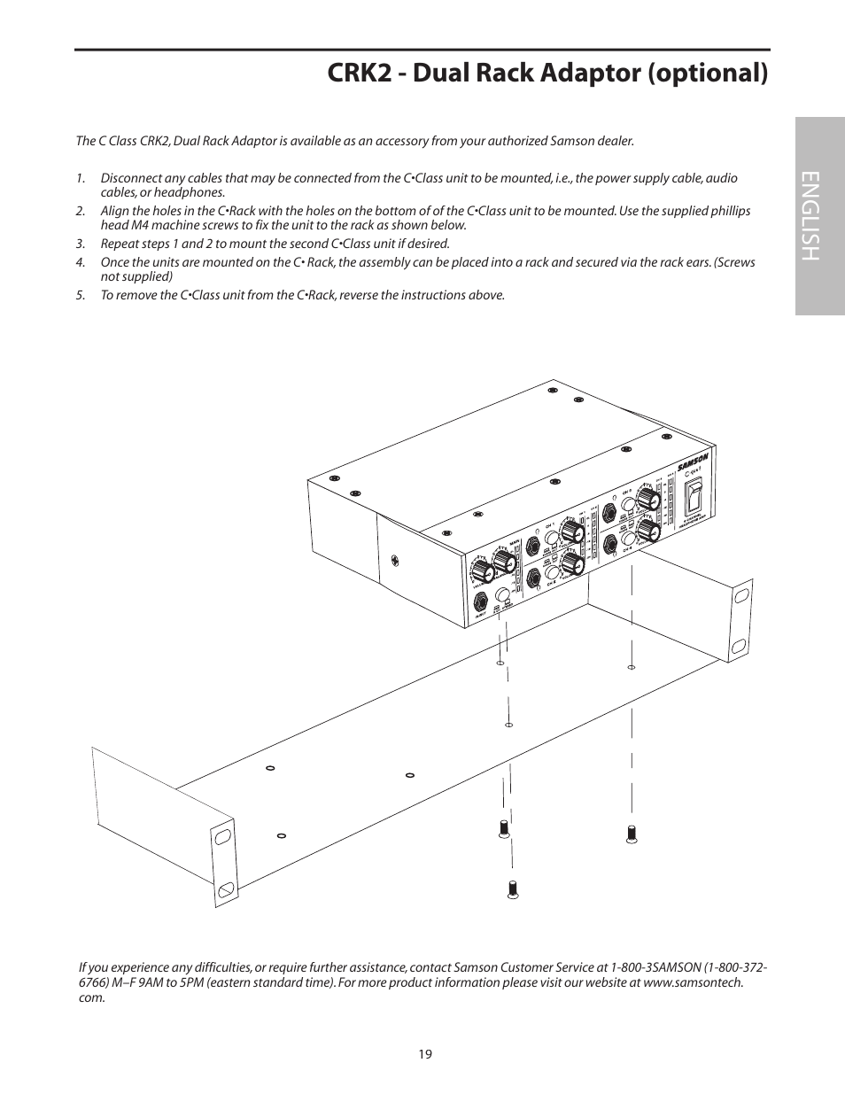 Crk2 - dual rack adaptor (optional), English | Samson C com 16 User Manual | Page 21 / 84