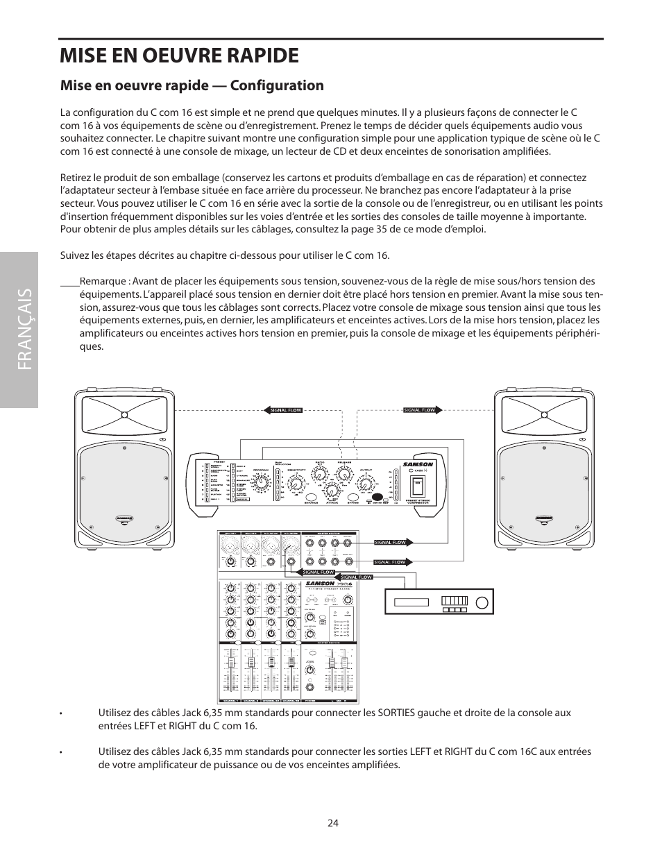 Mise en oeuvre rapide — configuration, Mise en oeuvre rapide, Fr anç ais | Samson C com 16 User Manual | Page 26 / 84