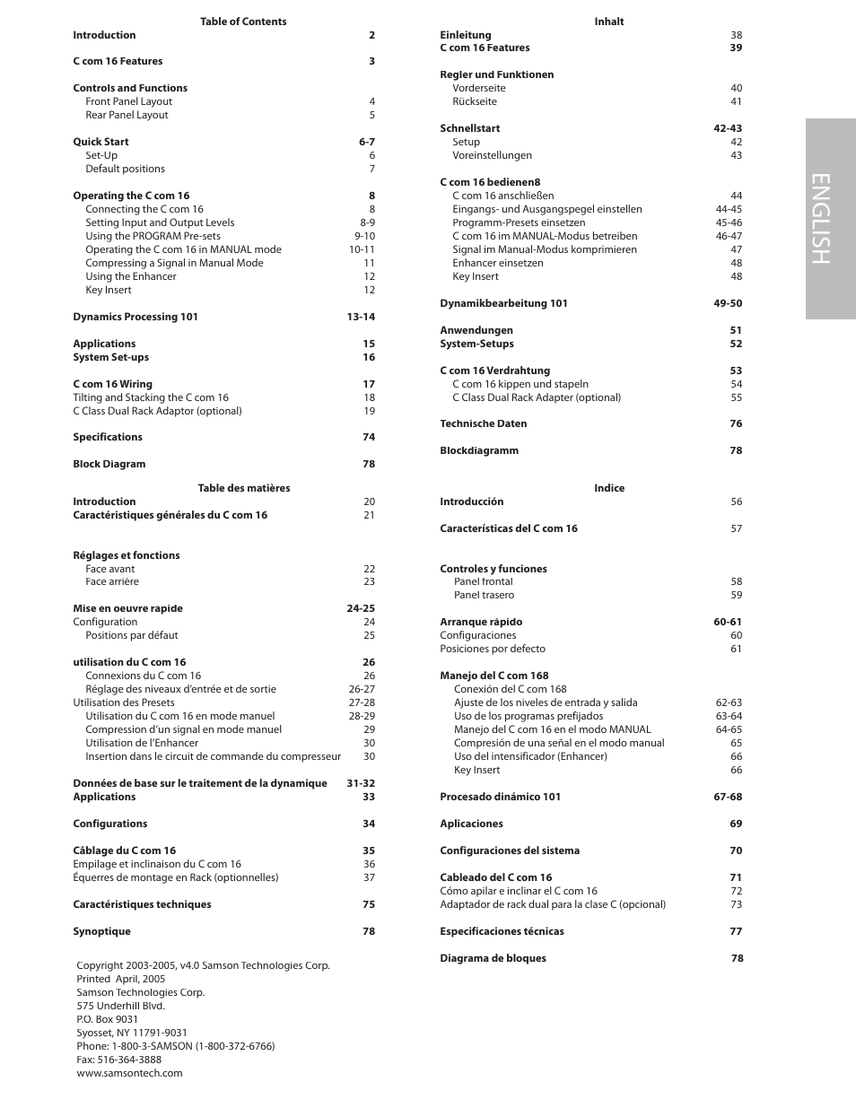 Samson C com 16 User Manual | Page 3 / 84