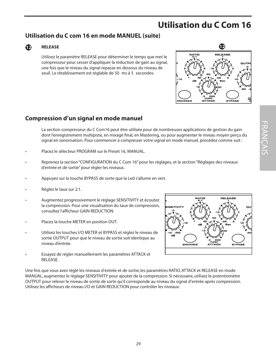 Utilisation du c com 16 en mode manuel (suite), Compression d’un signal en mode manuel, Utilisation du c com 16 | Fr anç ais | Samson C com 16 User Manual | Page 31 / 84