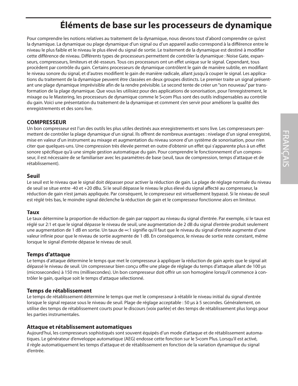 Éléments de base sur les processeurs de dynamique, Fr anç ais | Samson C com 16 User Manual | Page 33 / 84
