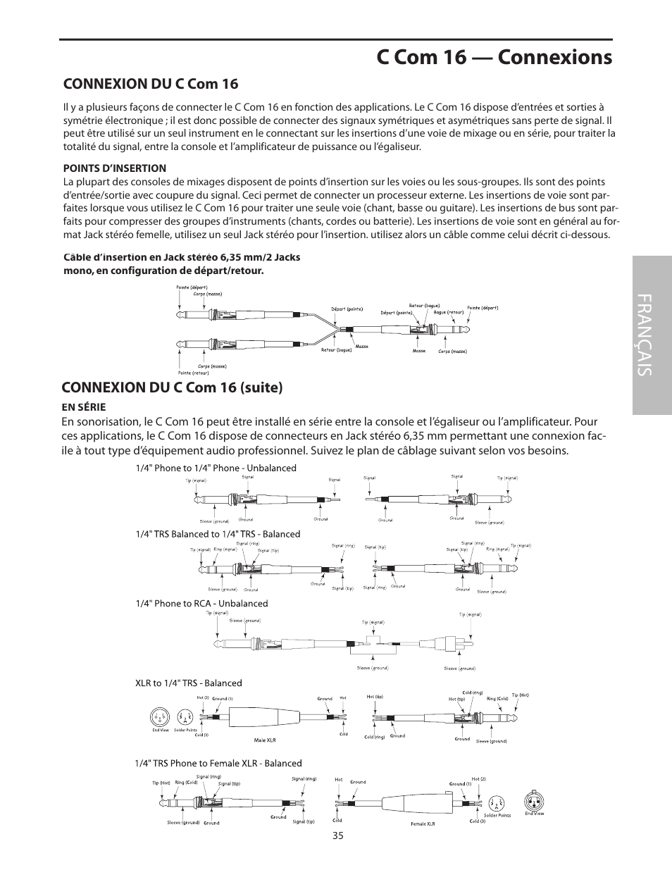 C com 16 — connexions, Fr anç ais | Samson C com 16 User Manual | Page 37 / 84