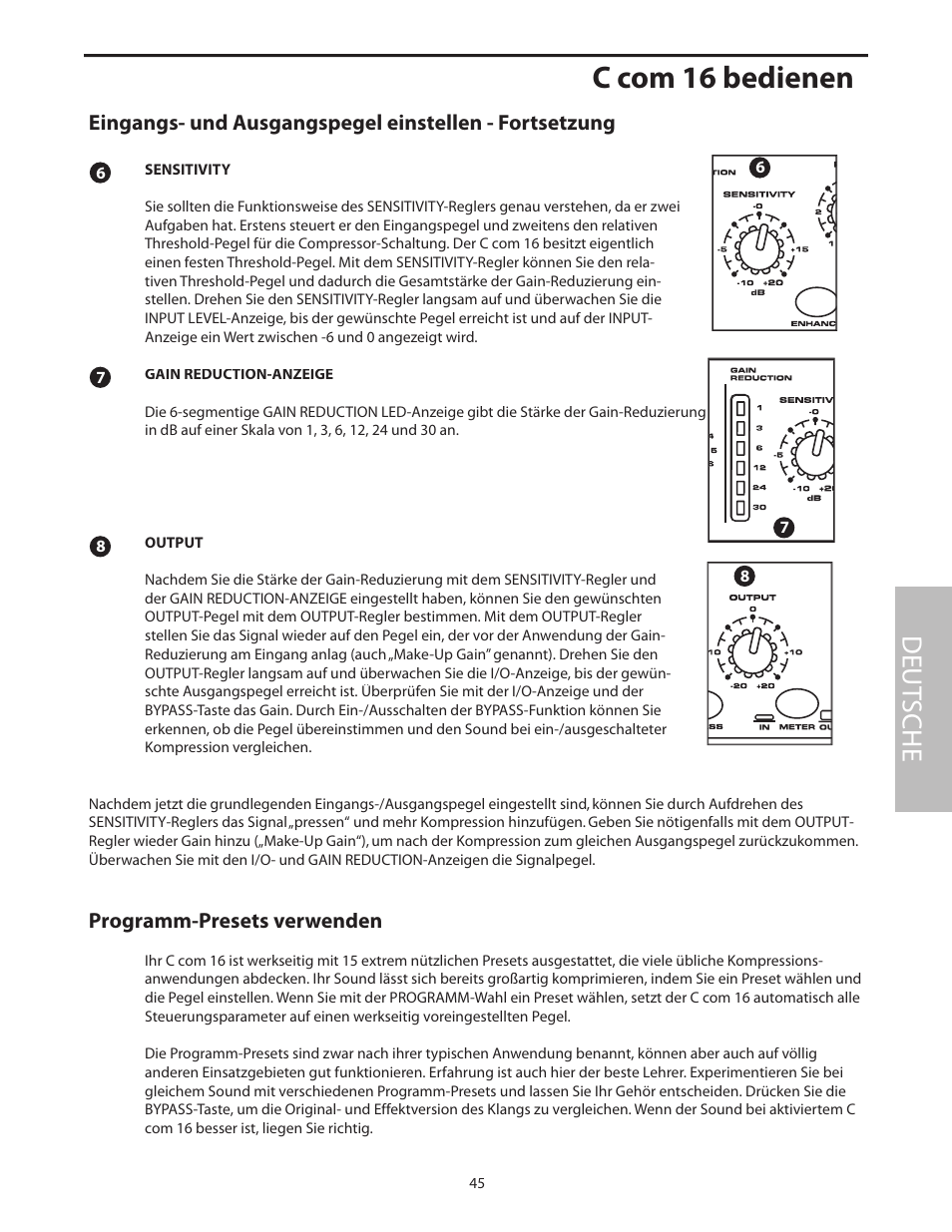 Programm-presets verwenden, C com 16 bedienen, Deut sche | Samson C com 16 User Manual | Page 47 / 84
