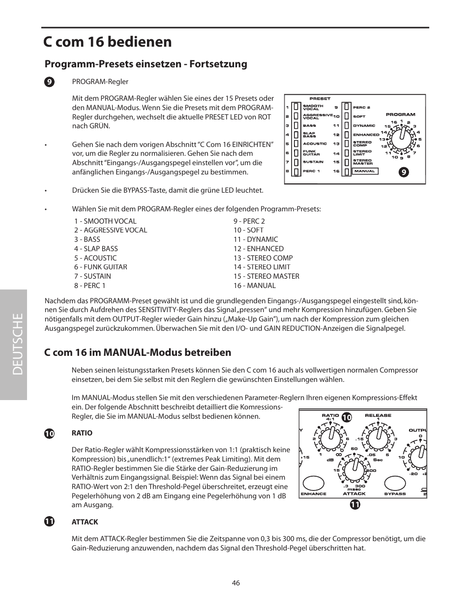 Programm-presets einsetzen - fortsetzung, C com 16 im manual-modus betreiben, C com 16 bedienen | Deut sche | Samson C com 16 User Manual | Page 48 / 84