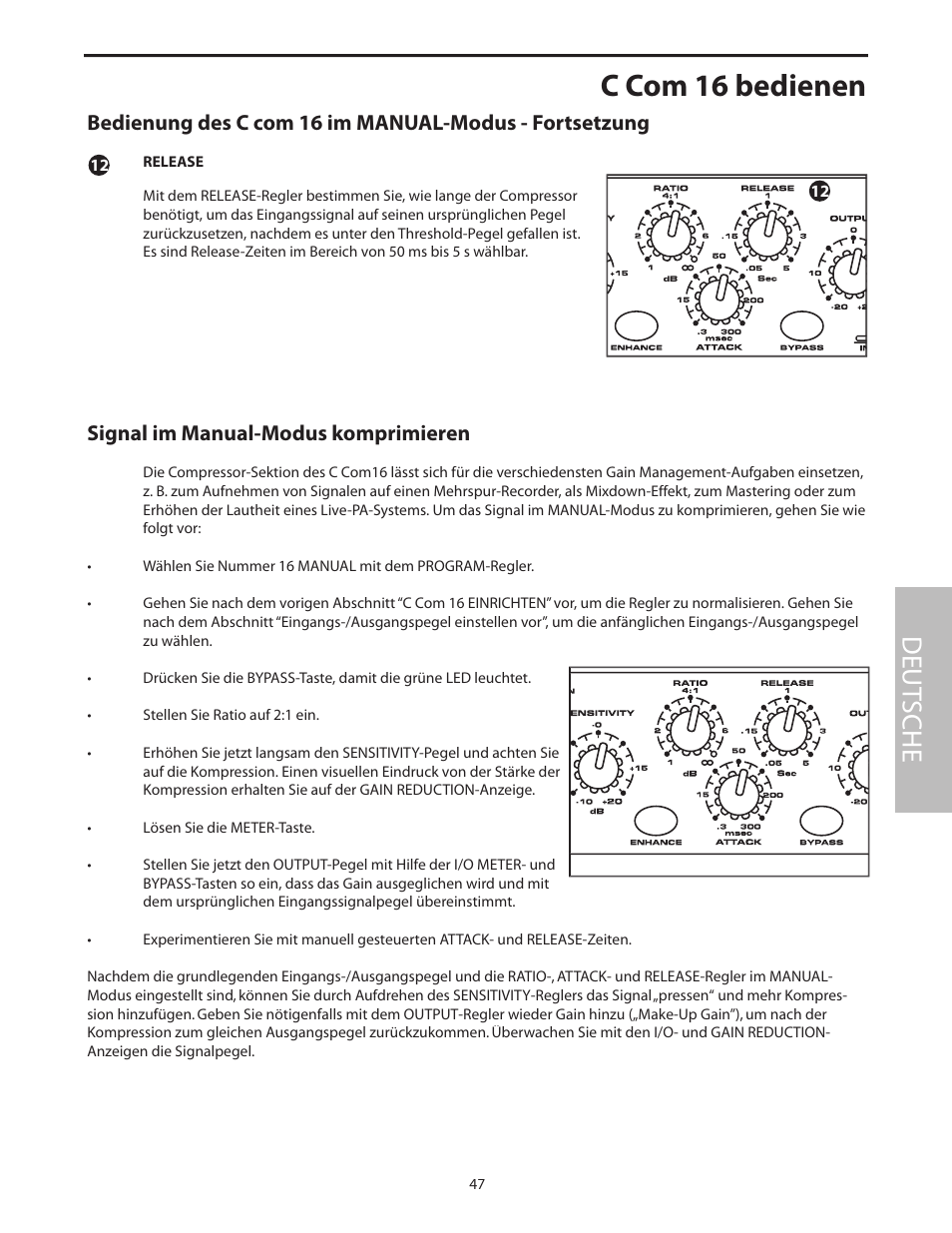 Signal im manual-modus komprimieren, C com 16 bedienen, Deut sche | Samson C com 16 User Manual | Page 49 / 84
