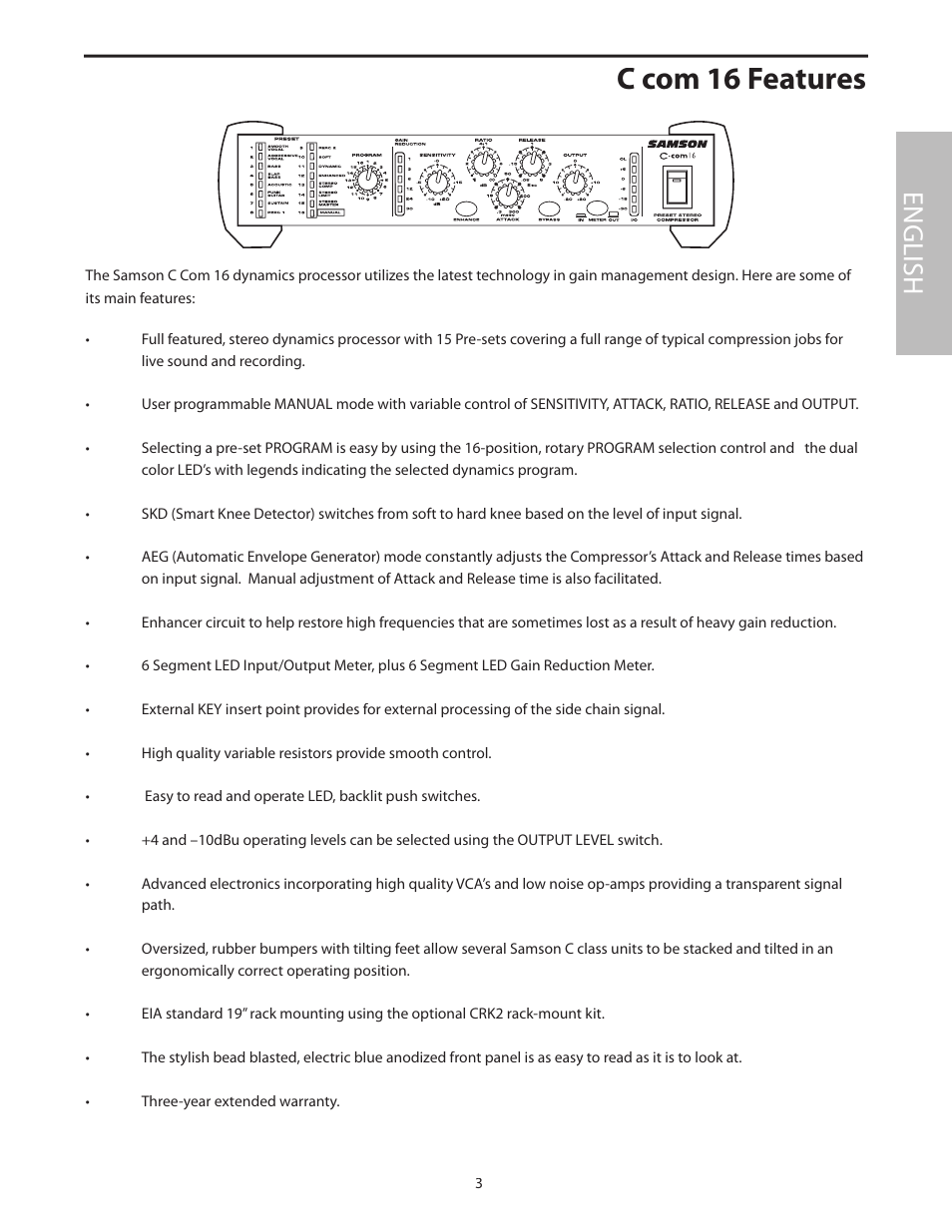 C com 16 features, English | Samson C com 16 User Manual | Page 5 / 84
