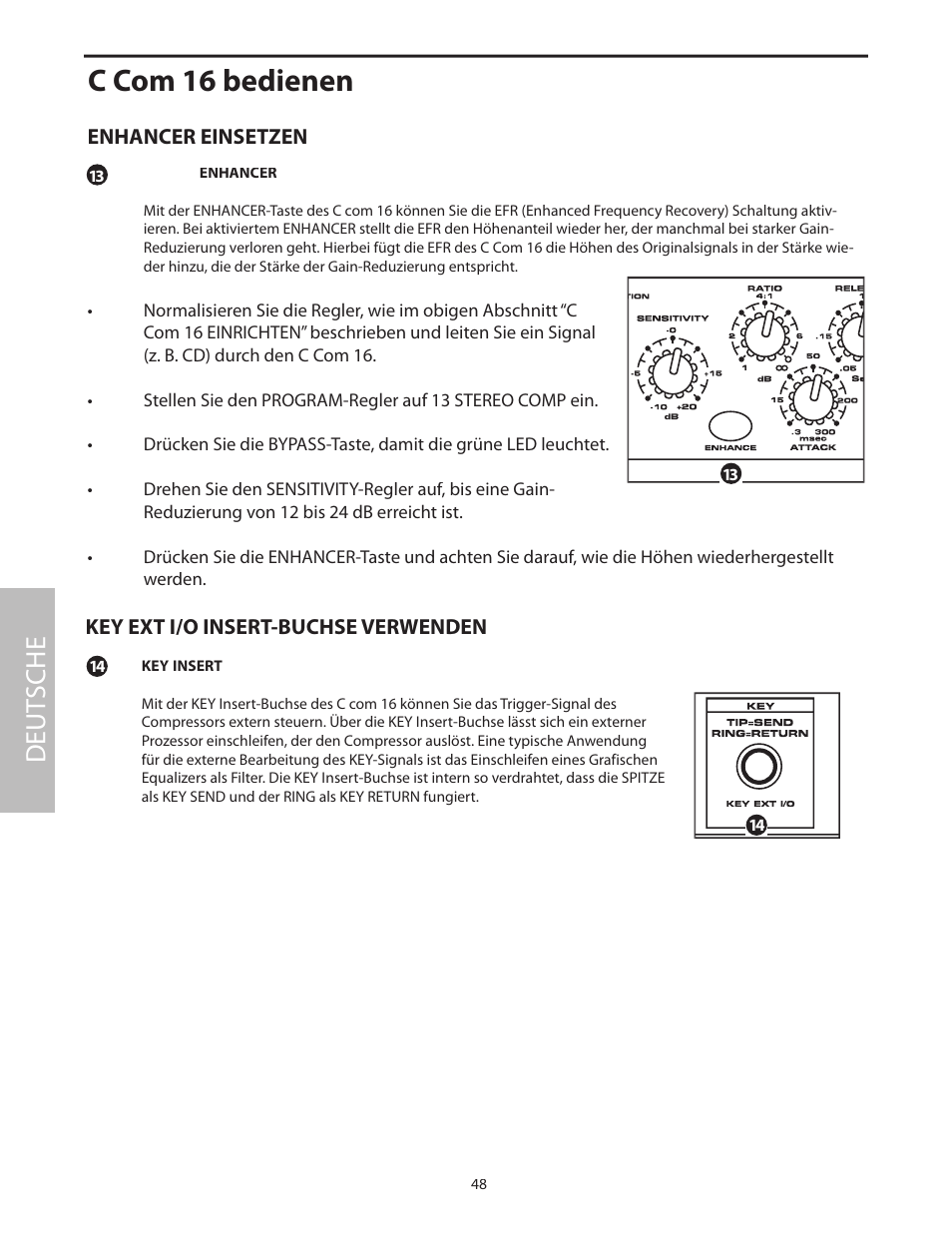 Enhancer einsetzen, C com 16 bedienen, Deut sche | Key ext i/o insert-buchse verwenden | Samson C com 16 User Manual | Page 50 / 84