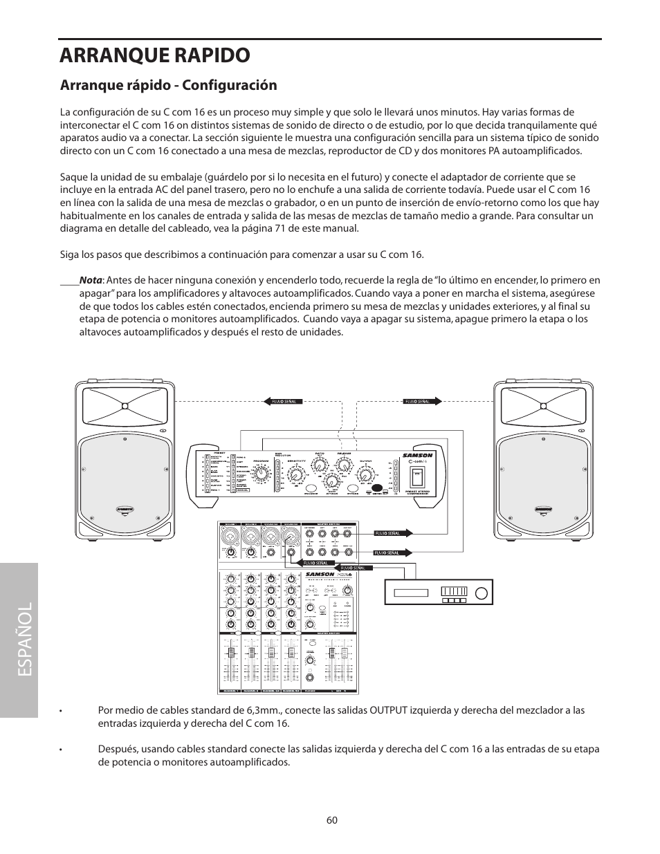 Arranque rapido, Arranque rápido - configuración, Esp añol | Samson C com 16 User Manual | Page 62 / 84