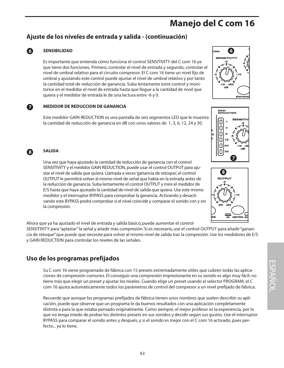 Uso de los programas prefijados, Manejo del c com 16, Esp añol | Samson C com 16 User Manual | Page 65 / 84