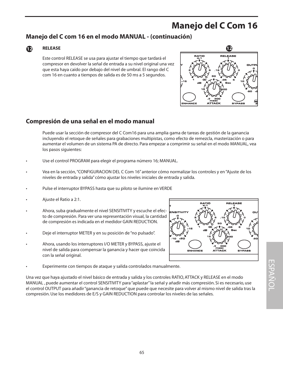 Compresión de una señal en el modo manual, Manejo del c com 16, Esp añol | Samson C com 16 User Manual | Page 67 / 84