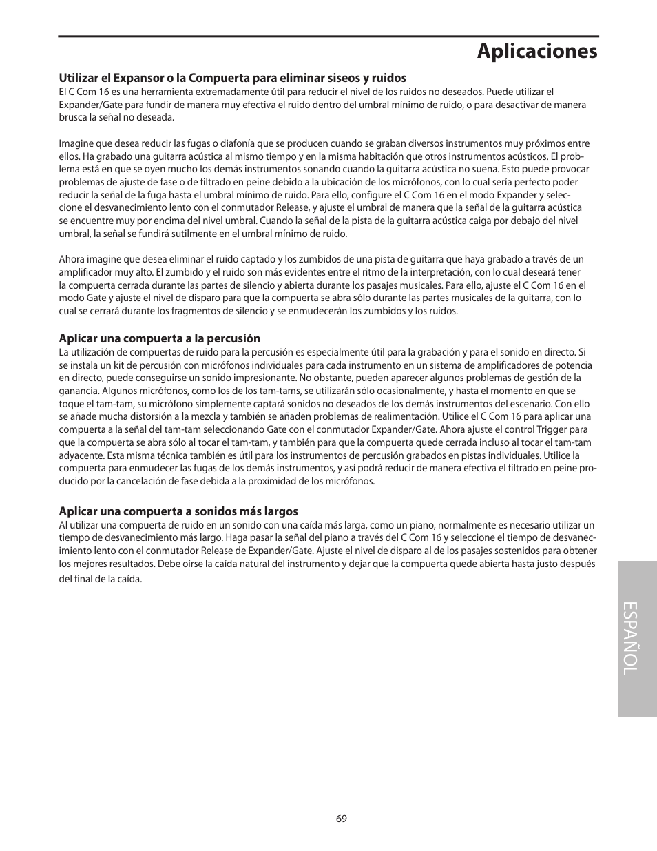 Aplicaciones, Esp añol | Samson C com 16 User Manual | Page 71 / 84