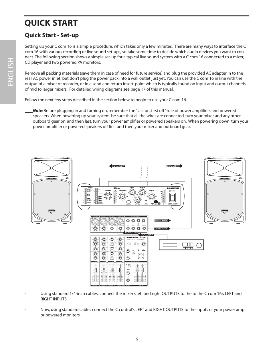 Quick start - set-up, Quick start, English | Samson C com 16 User Manual | Page 8 / 84