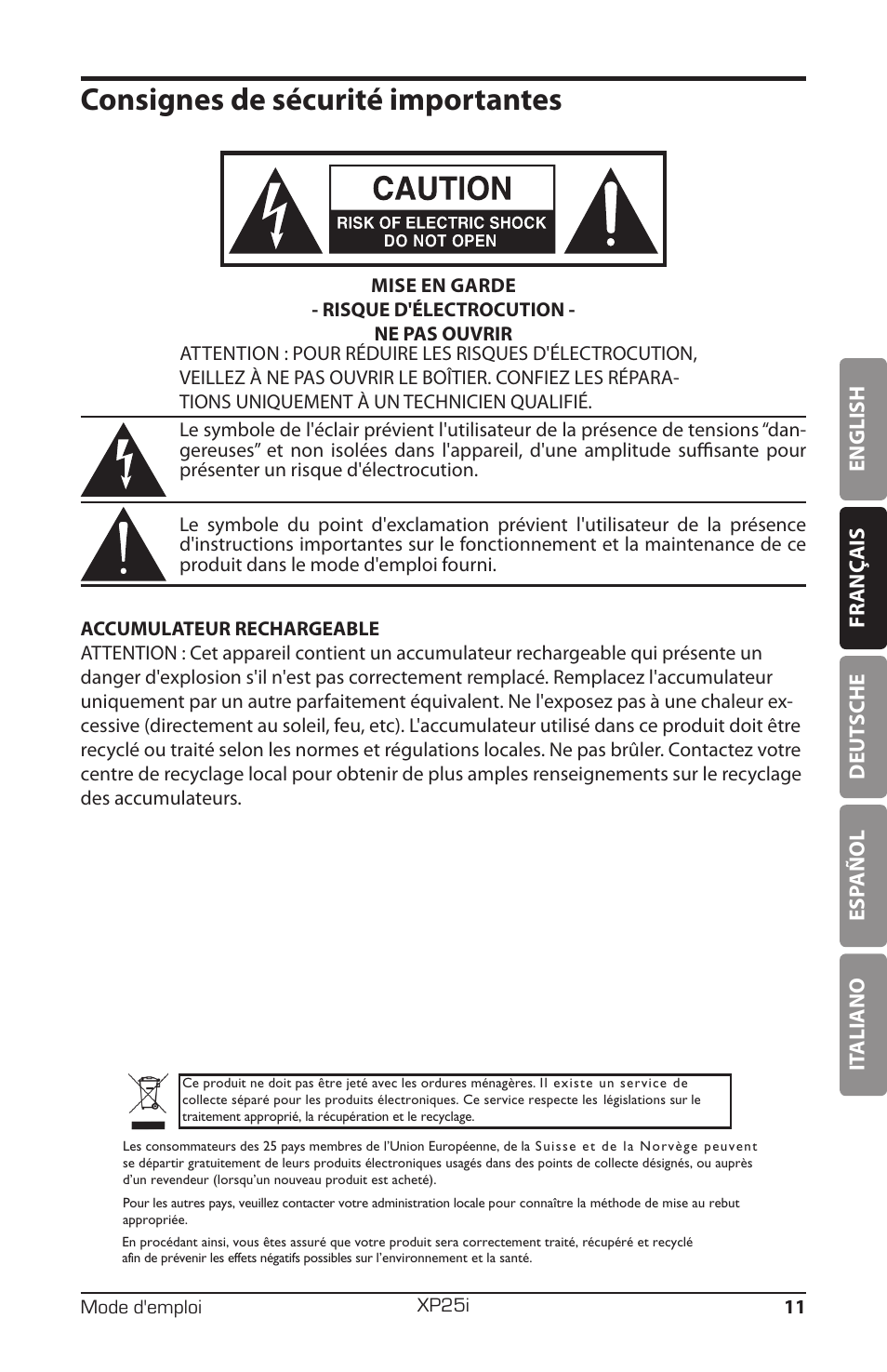 Consignes de sécurité importantes | Samson EXPIDETION XP25I User Manual | Page 15 / 64