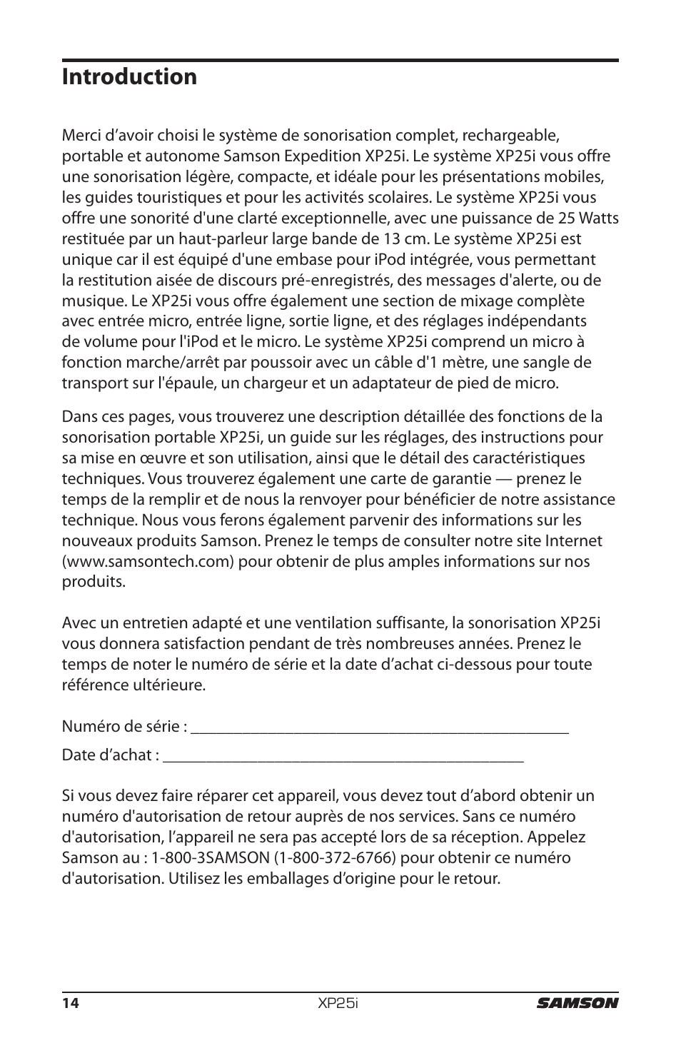 Introduction | Samson EXPIDETION XP25I User Manual | Page 18 / 64