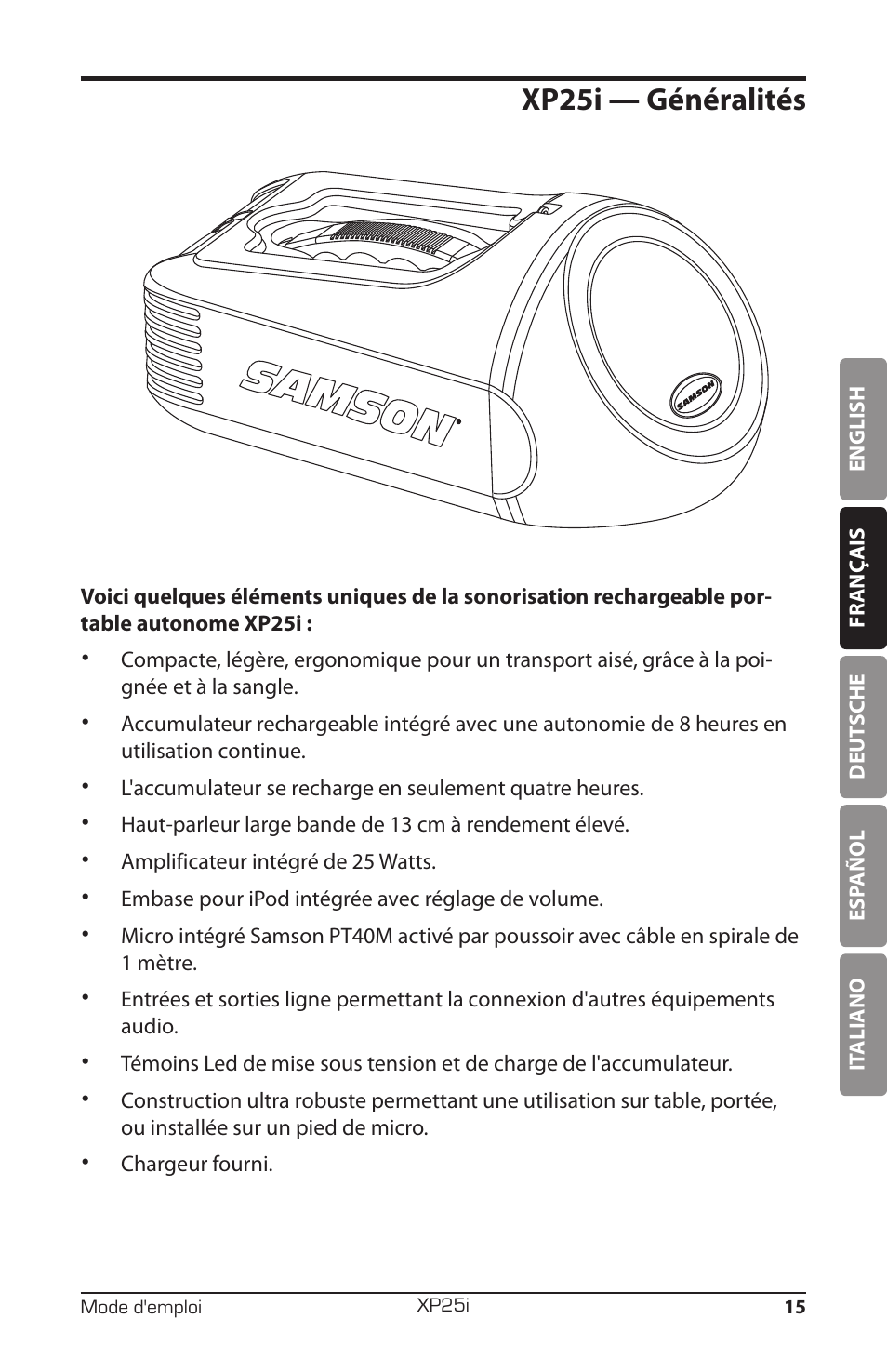 Xp25i — généralités | Samson EXPIDETION XP25I User Manual | Page 19 / 64
