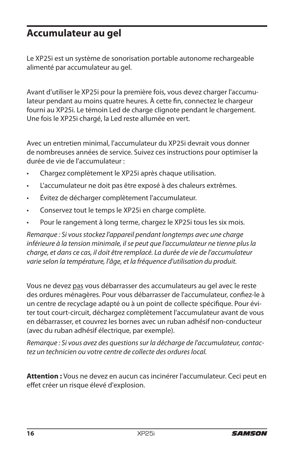 Accumulateur au gel | Samson EXPIDETION XP25I User Manual | Page 20 / 64
