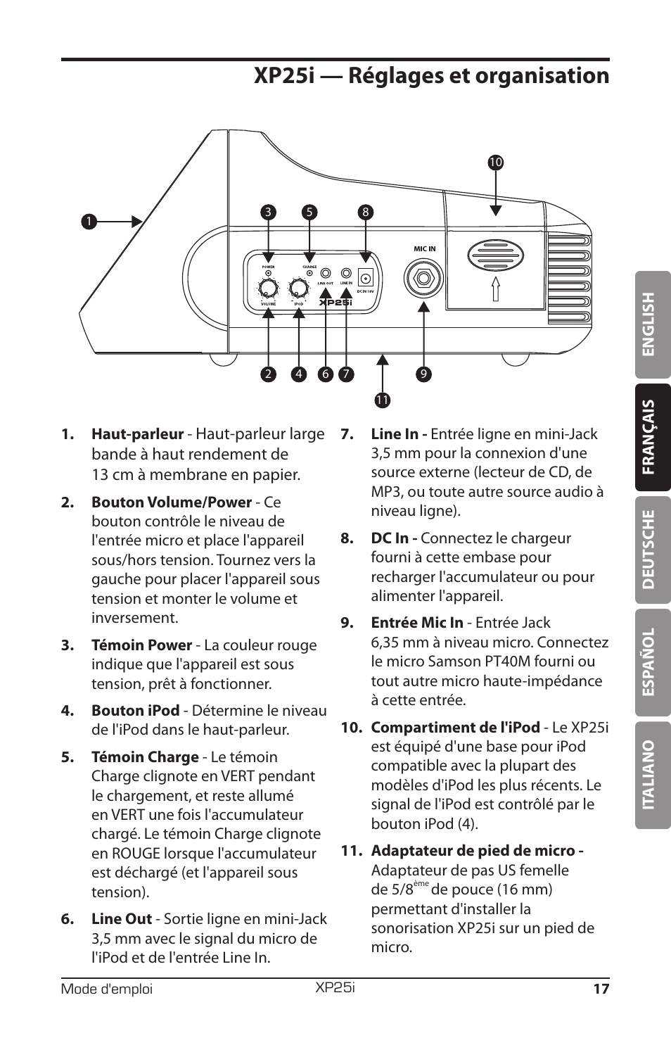 Xp25i — réglages et organisation | Samson EXPIDETION XP25I User Manual | Page 21 / 64